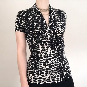DKNY short sleeved animal print surplice neck top